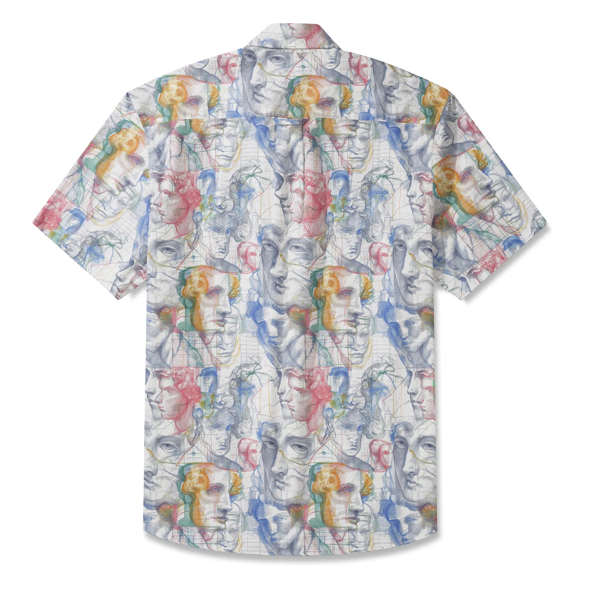 LeosWare® Men's Hawaiian Shirt Short Sleeve Button-up 100% Cotton White Aloha Master Sketch Fantasia By Ann