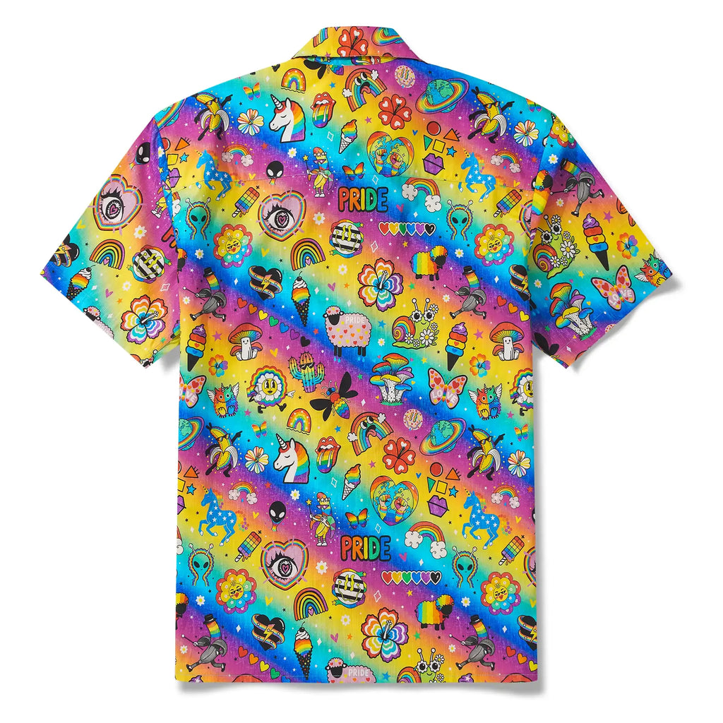 Men's Hawaiian Shirt Short Sleeve Camp Collar 100% Cotton Aloha Rainbow Pride Delight By Cigar