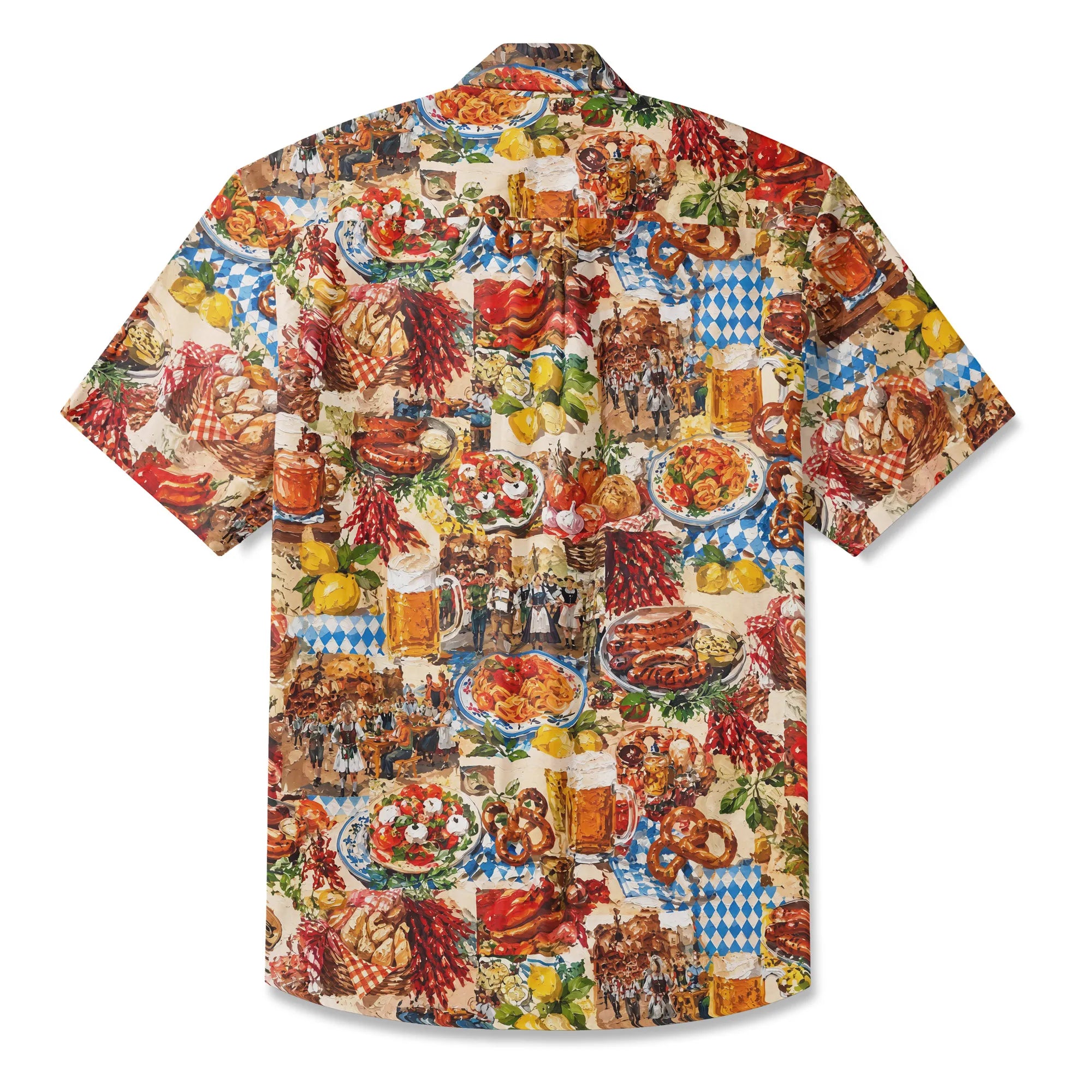 LeosWare® Men's Hawaiian Shirt Short Sleeve Button-up 100% Cotton Red Aloha Oil Painting Beer Festival Revelry By Ann
