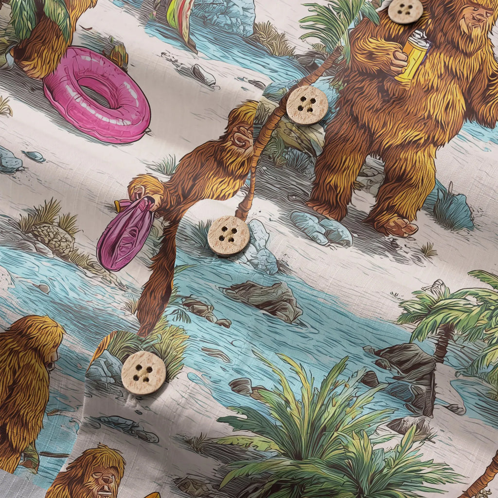 LeosWare® Men's Hawaiian Shirt Short Sleeve Button-up 100% Cotton Aloha Seaside Market Of The Bigfoot By Ann