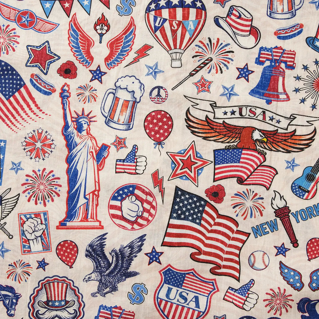 Men's Hawaiian Shirt Short Sleeve Button-down 100% Cotton Blue Red Aloha Liberty’s Patriot Canvas By Cigar