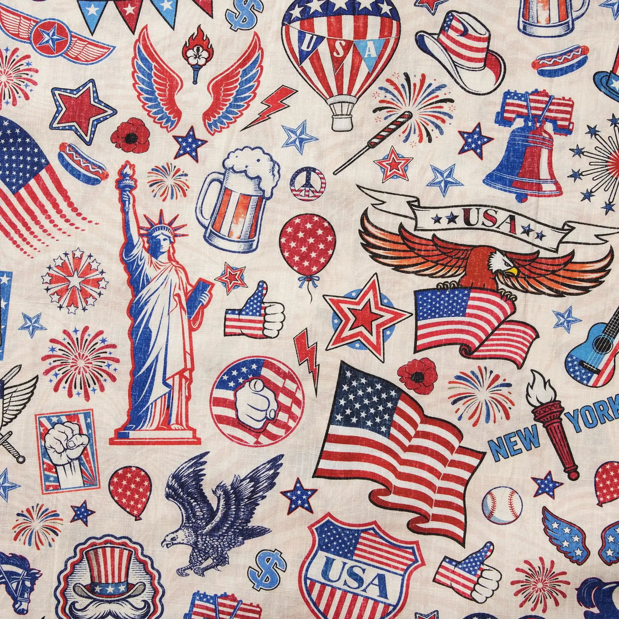 Men's Hawaiian Shirt Short Sleeve Button-down 100% Cotton Blue Red Aloha Liberty’s Patriot Canvas By Cigar