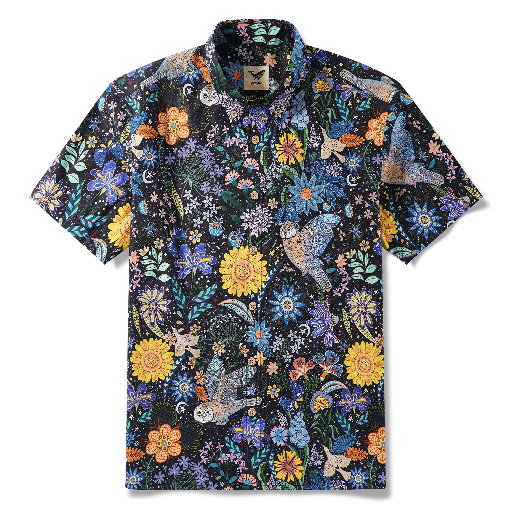 Men's Hawaiian Shirt Short Sleeve Button-down 100% Cotton Beige Aloha Owl's Secret Garden By Huan huan