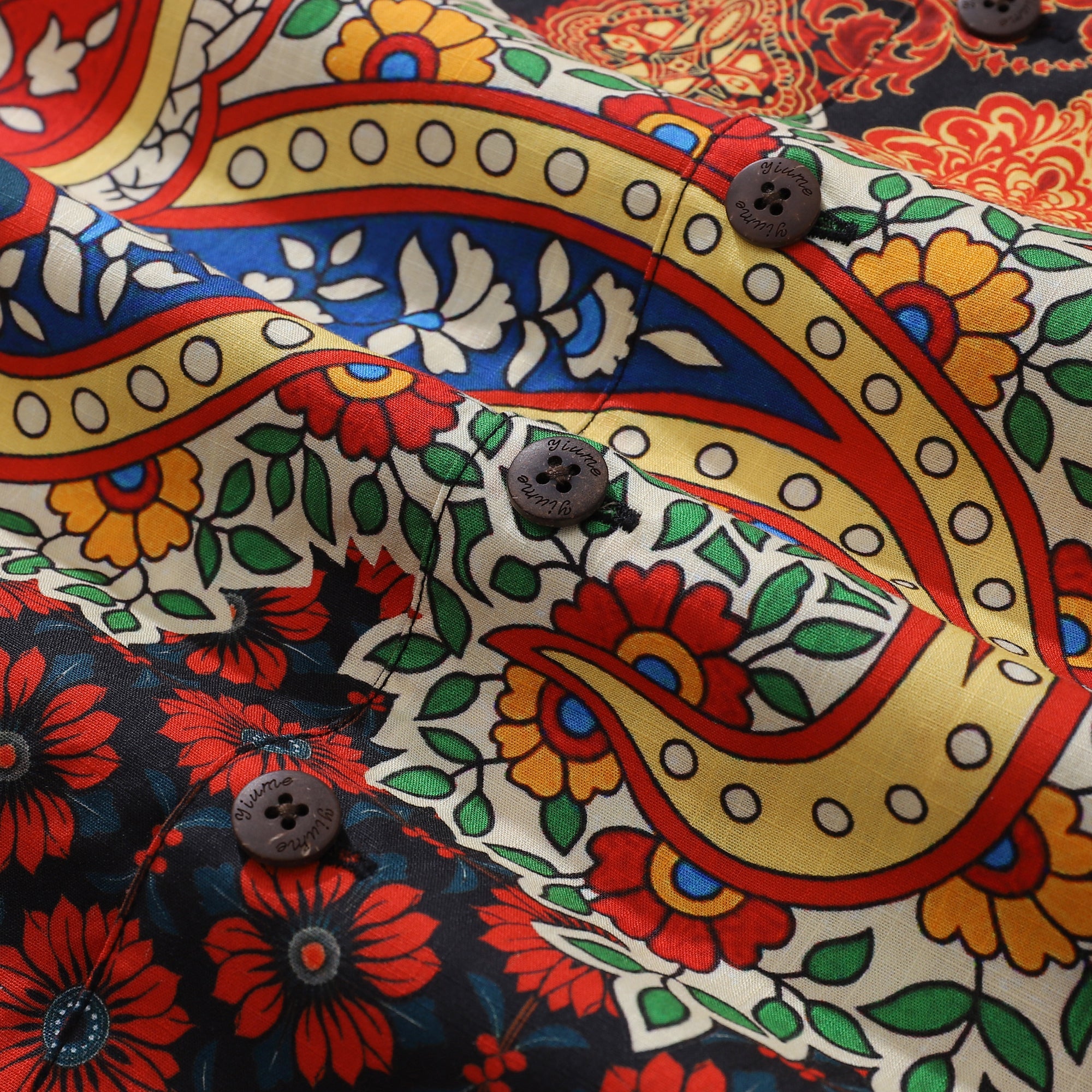 100% Cotton Hawaiian Shirt For Men Red pattern Camp Collar Shirt By Sun