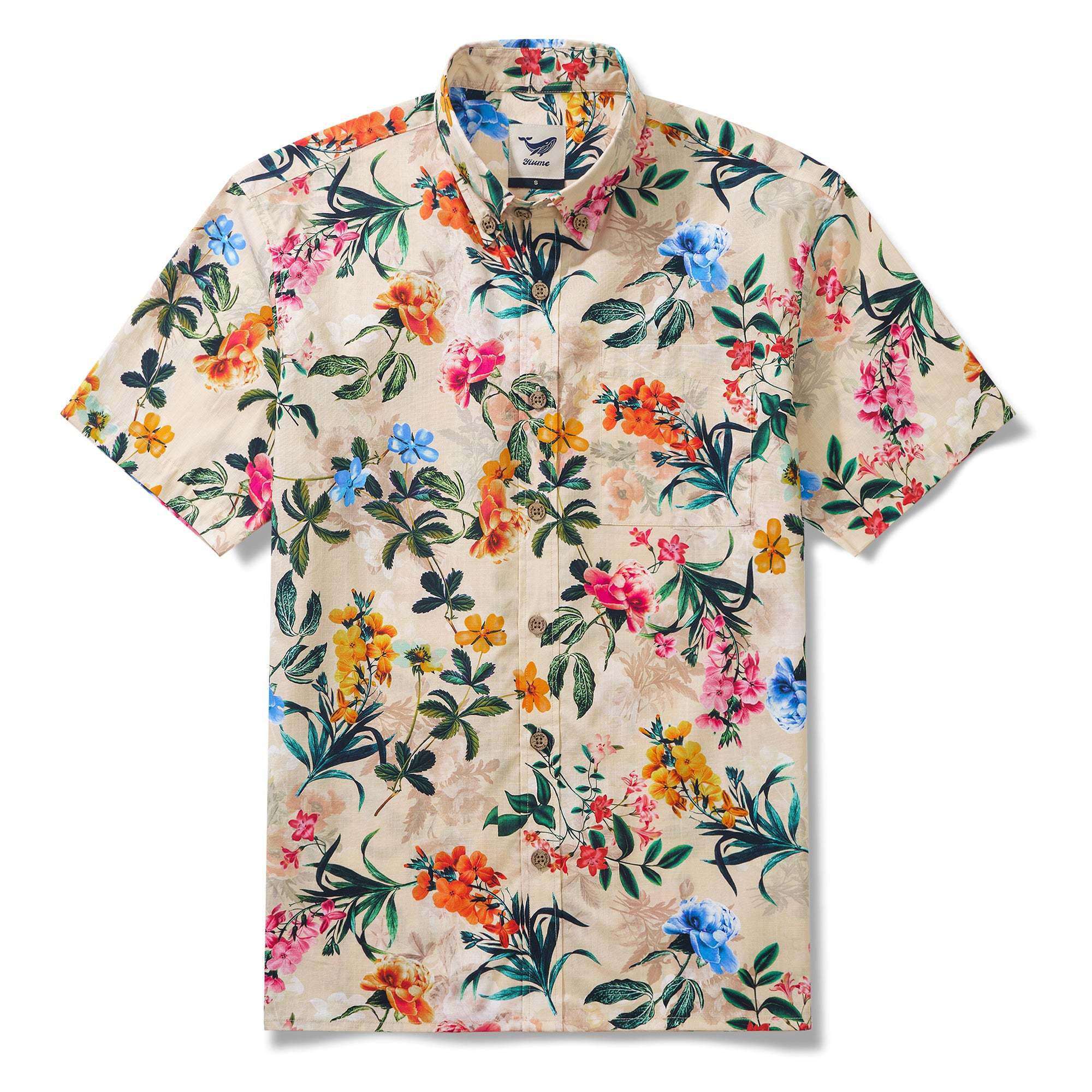 Yiume 1930s Floral Hawaiian Shirt Mens 100% CottonShort Sleeve Button-down Aloha Shirt Floral Radiance By Susie