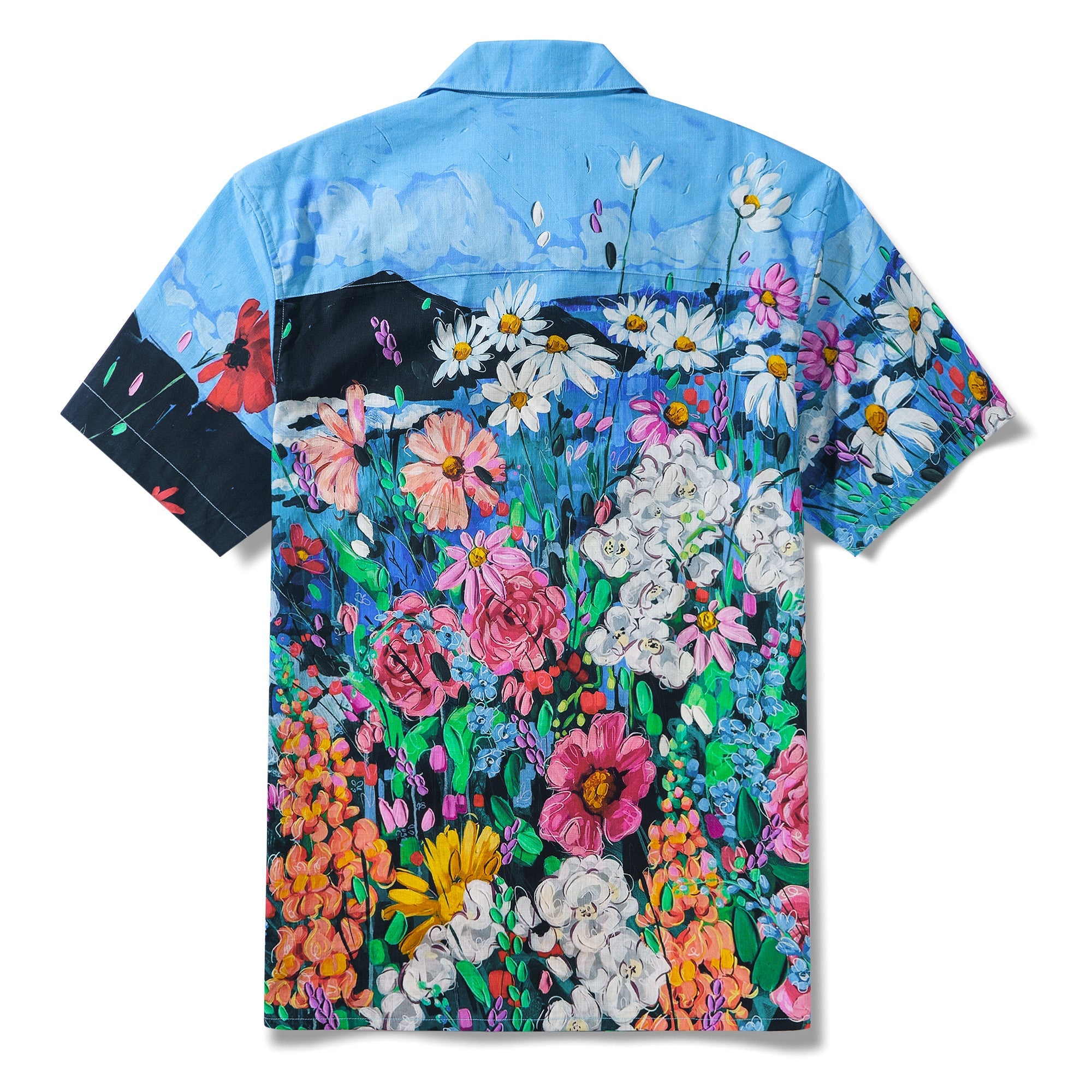 Ocean By Katie Leigh Stewart 100% Cotton Men's Short Sleeve Camp Collar Shirt Blue Aloha Hawaiian