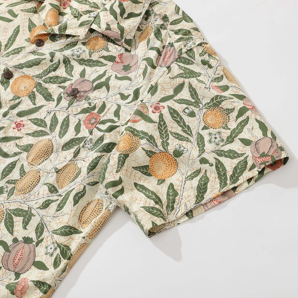 Fruit Hawaiian Shirt For Men William Morris Designer Shirt Tencel™ Pomegranate (tencel™) By Amy