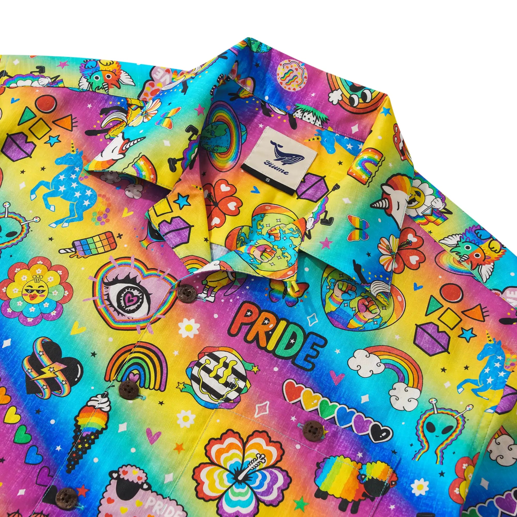 Men's Hawaiian Shirt Short Sleeve Camp Collar 100% Cotton Aloha Rainbow Pride Delight By Cigar