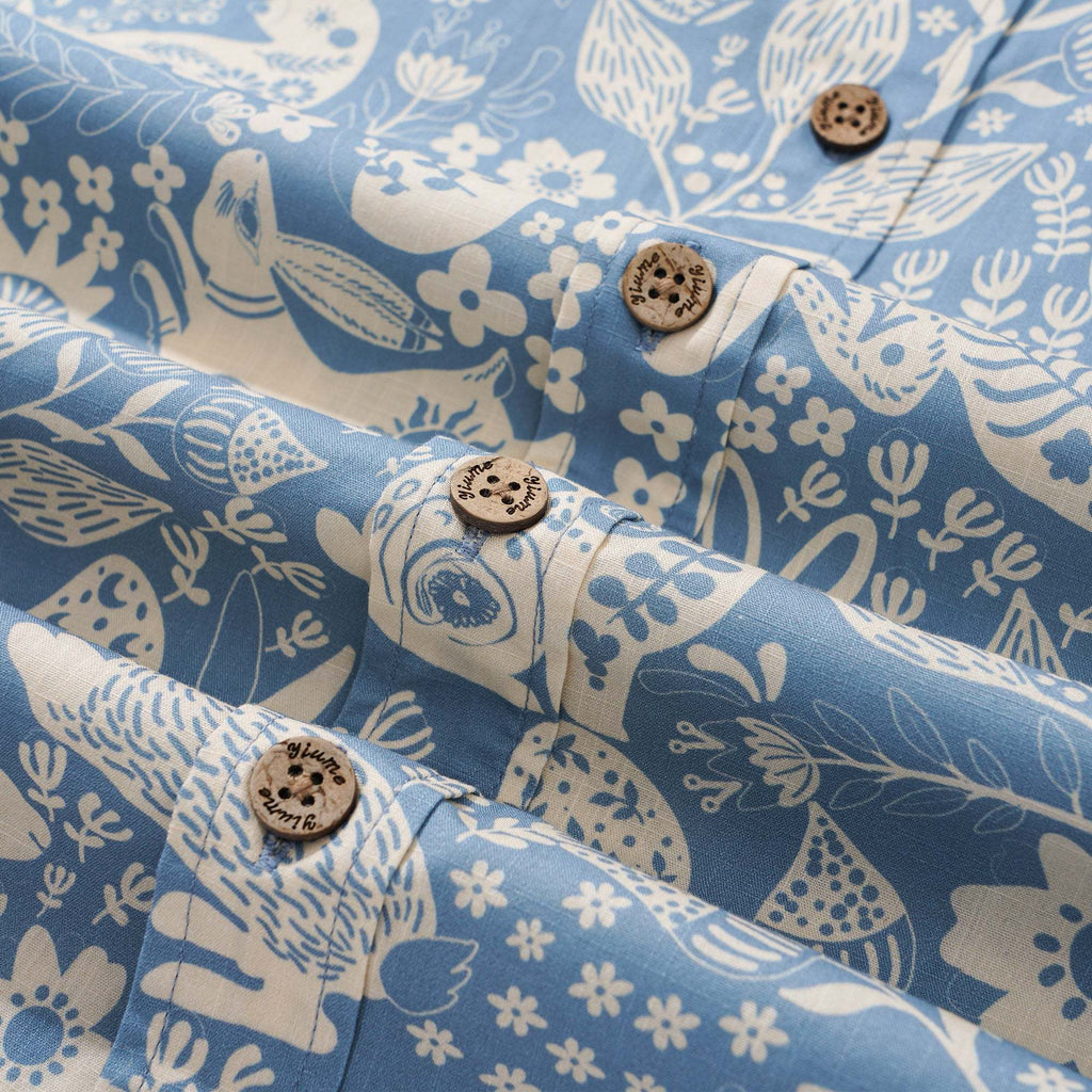 Easter Day Gift Men's Hawaiian Shirt Short Sleeve Button-down 100% Cotton Blue Aloha Spring Revival By Yana