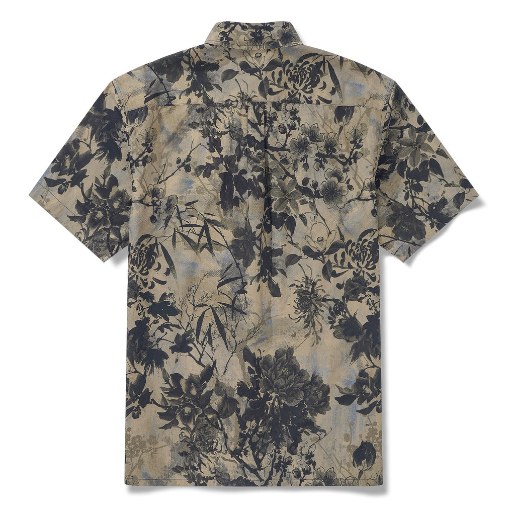 Men's Hawaiian Shirt Short Sleeve Button-down 100% Cotton Brown Aloha Shirt By Sun