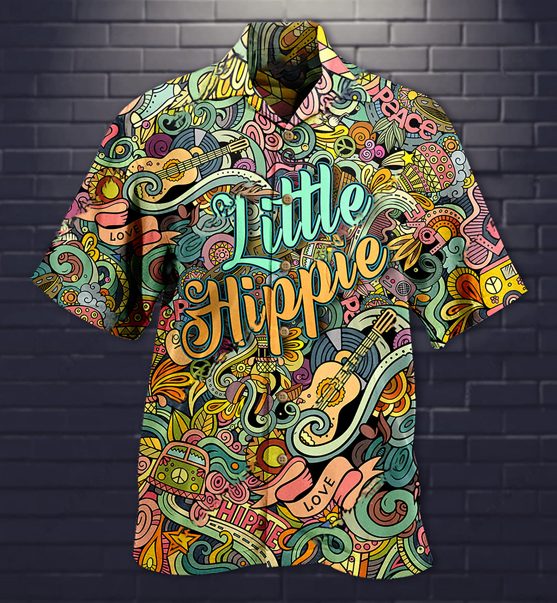 Hippie Music Love Guitar Peace Life Color Little Hippie - Hawaiian Shirt