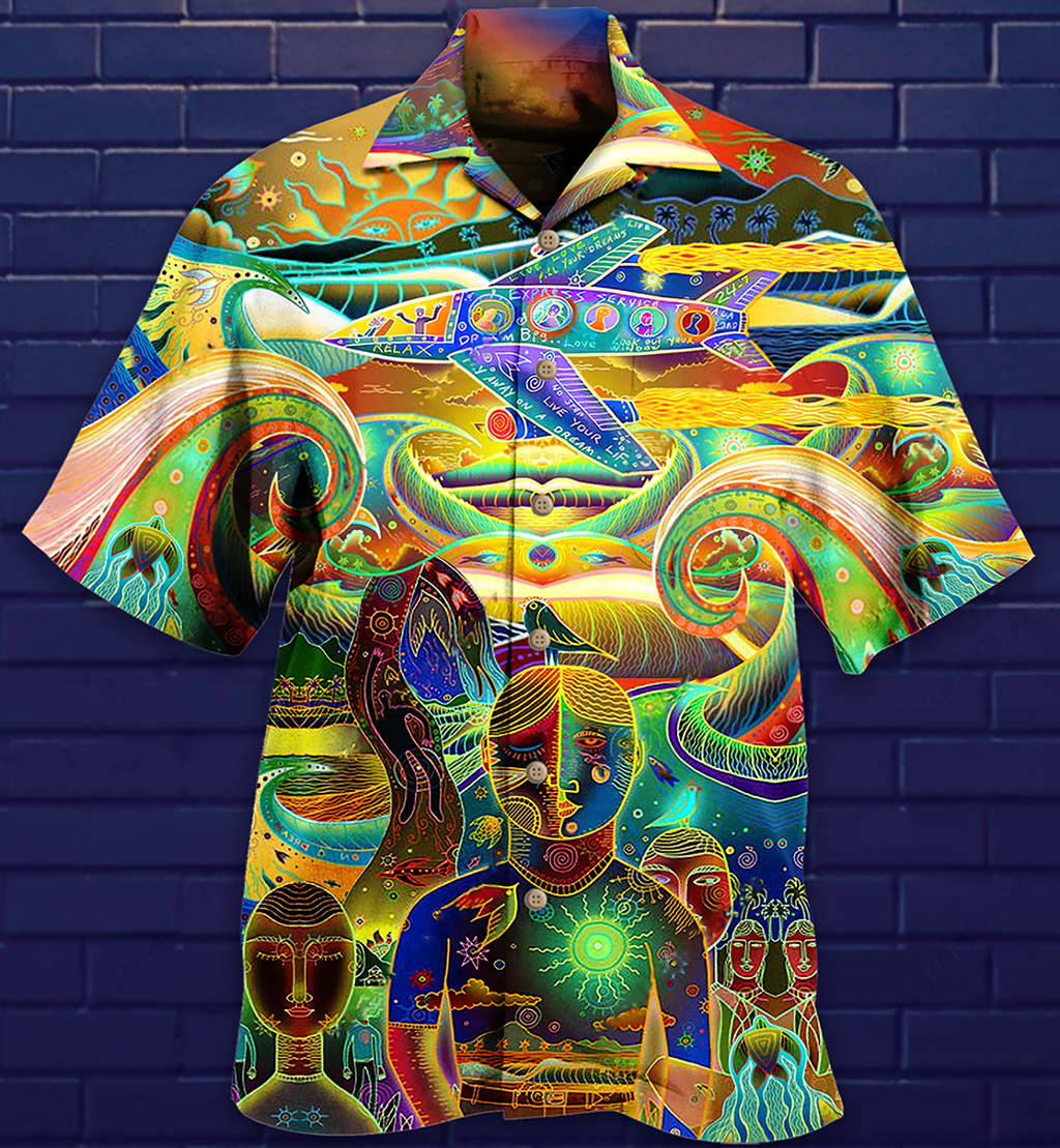 Hippie Peace Life Neon Color Amazing - Hawaiian Shirt