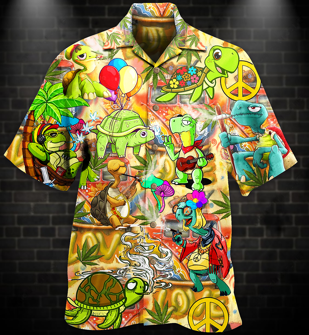 Hippie Turtle Funny Peace Life Color - Hawaiian Shirt