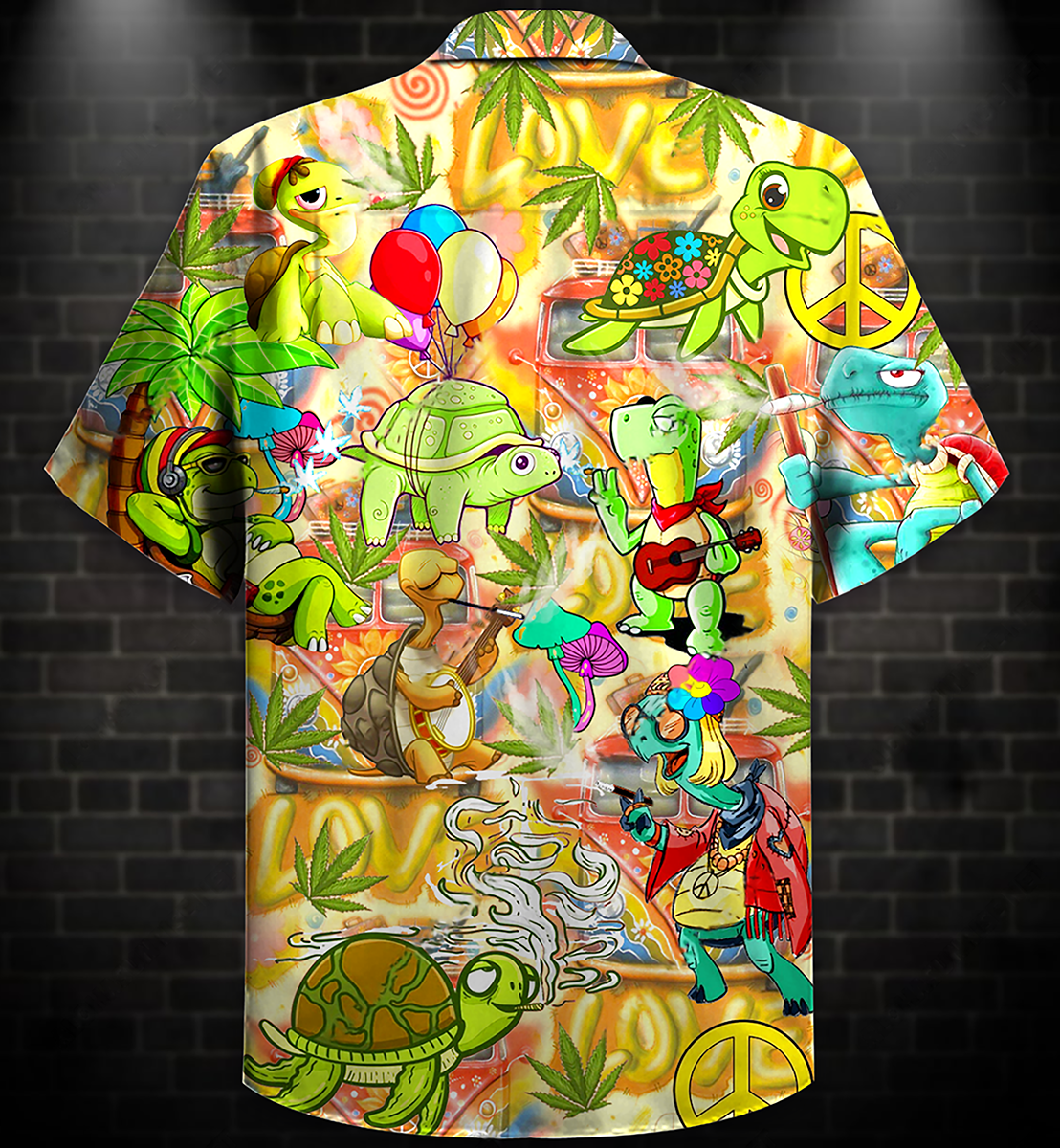 Hippie Turtle Funny Peace Life Color - Hawaiian Shirt