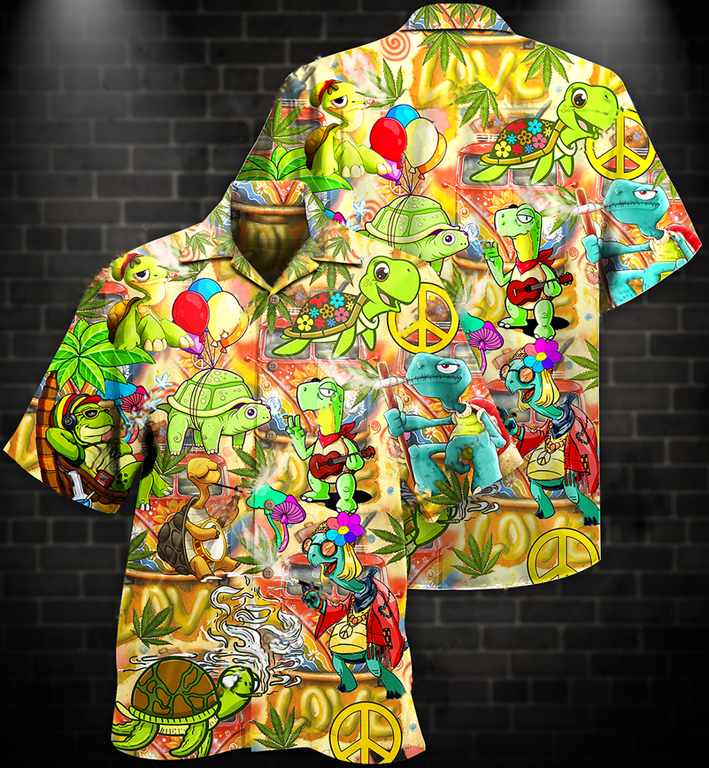 Hippie Turtle Funny Peace Life Color - Hawaiian Shirt