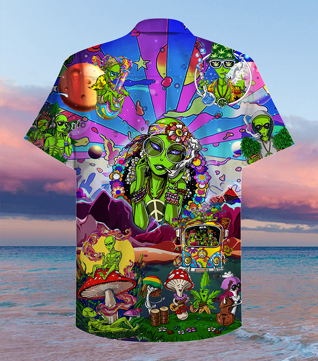Hippie Alien Peace Life Color - Hawaiian Shirt