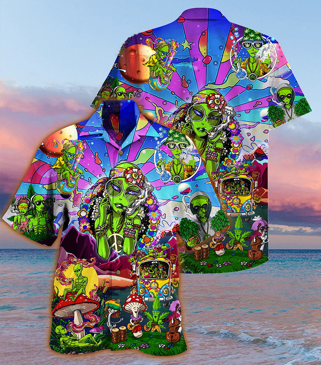 Hippie Alien Peace Life Color - Hawaiian Shirt