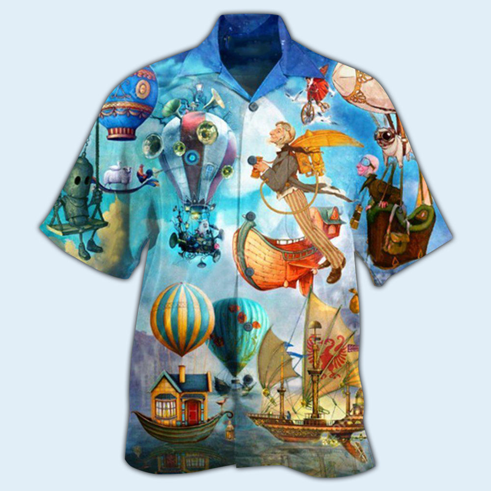 Air Balloon Flying Steampunk World - Hawaiian Shirt