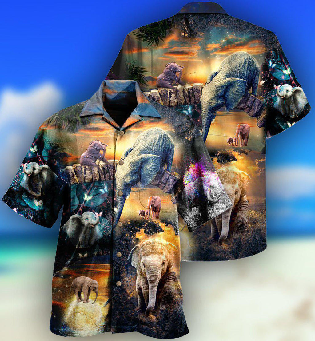 Elephant All Good Things Are Wild And Free Elephant - Hawaiian Shirt