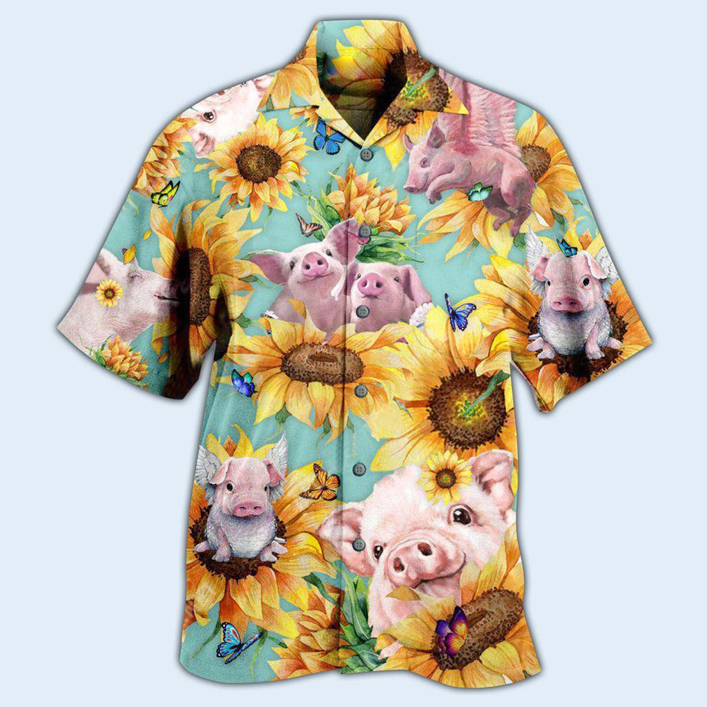 Pig Animals Amazing Pig Loves Sunflowers - Hawaiian Shirt