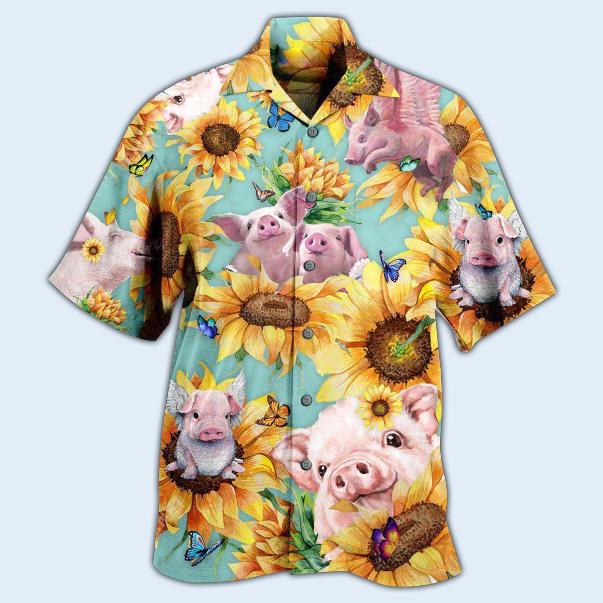 Pig Animals Amazing Pig Loves Sunflowers - Hawaiian Shirt