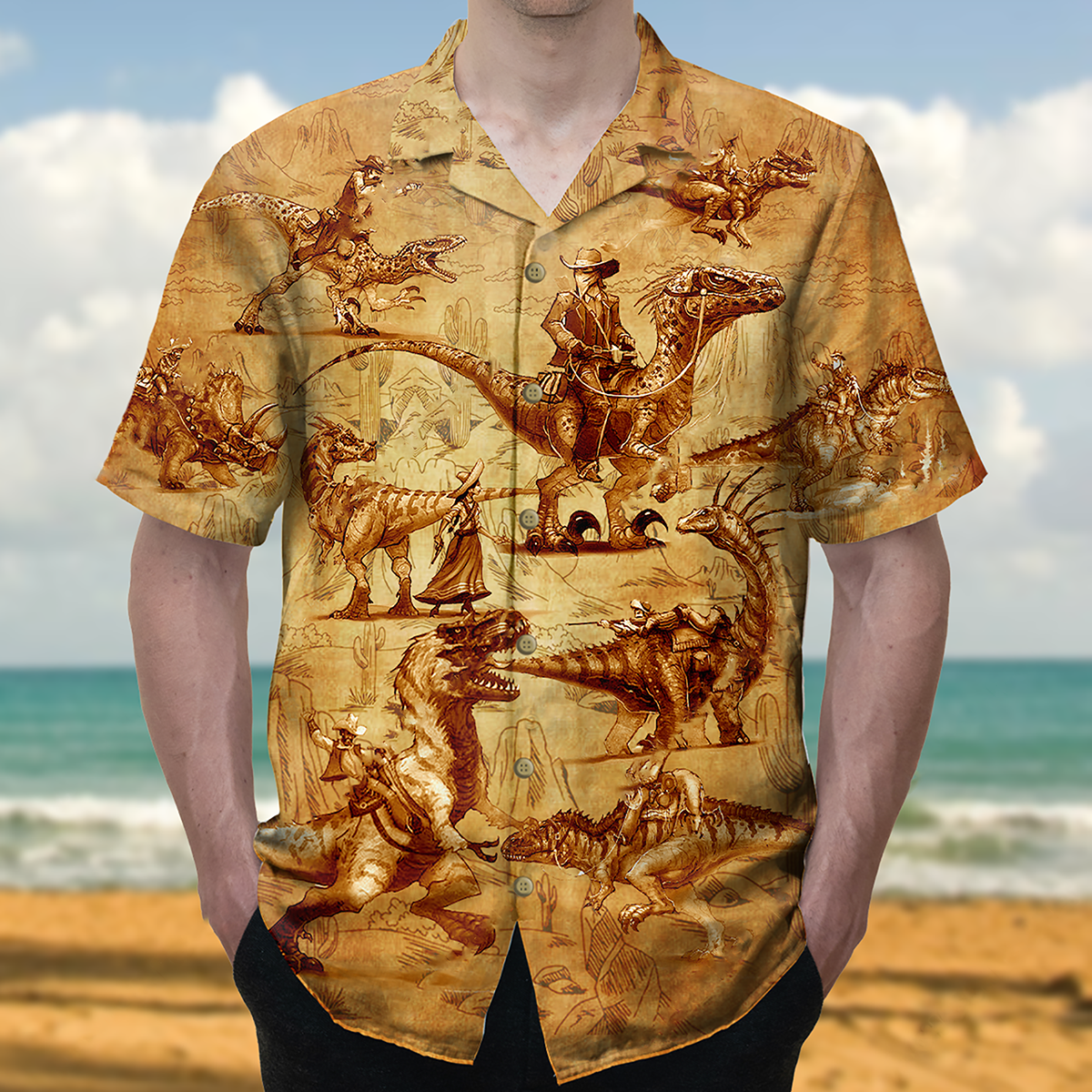 Cowboy Dinosaur Love Life Love Cool - Hawaiian Shirt