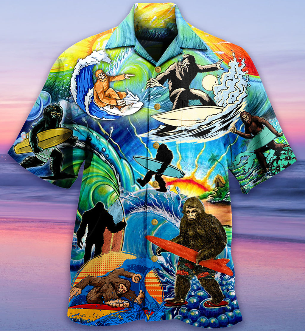 Bigfoot Loves Cool Surfing - Hawaiian Shirt