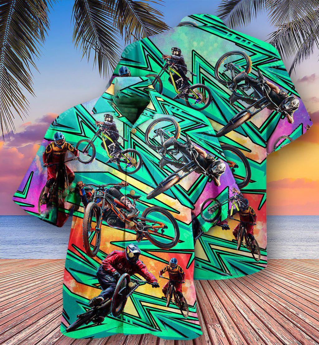 Bike Oh Shift Mountain Biking In Green - Hawaiian Shirt