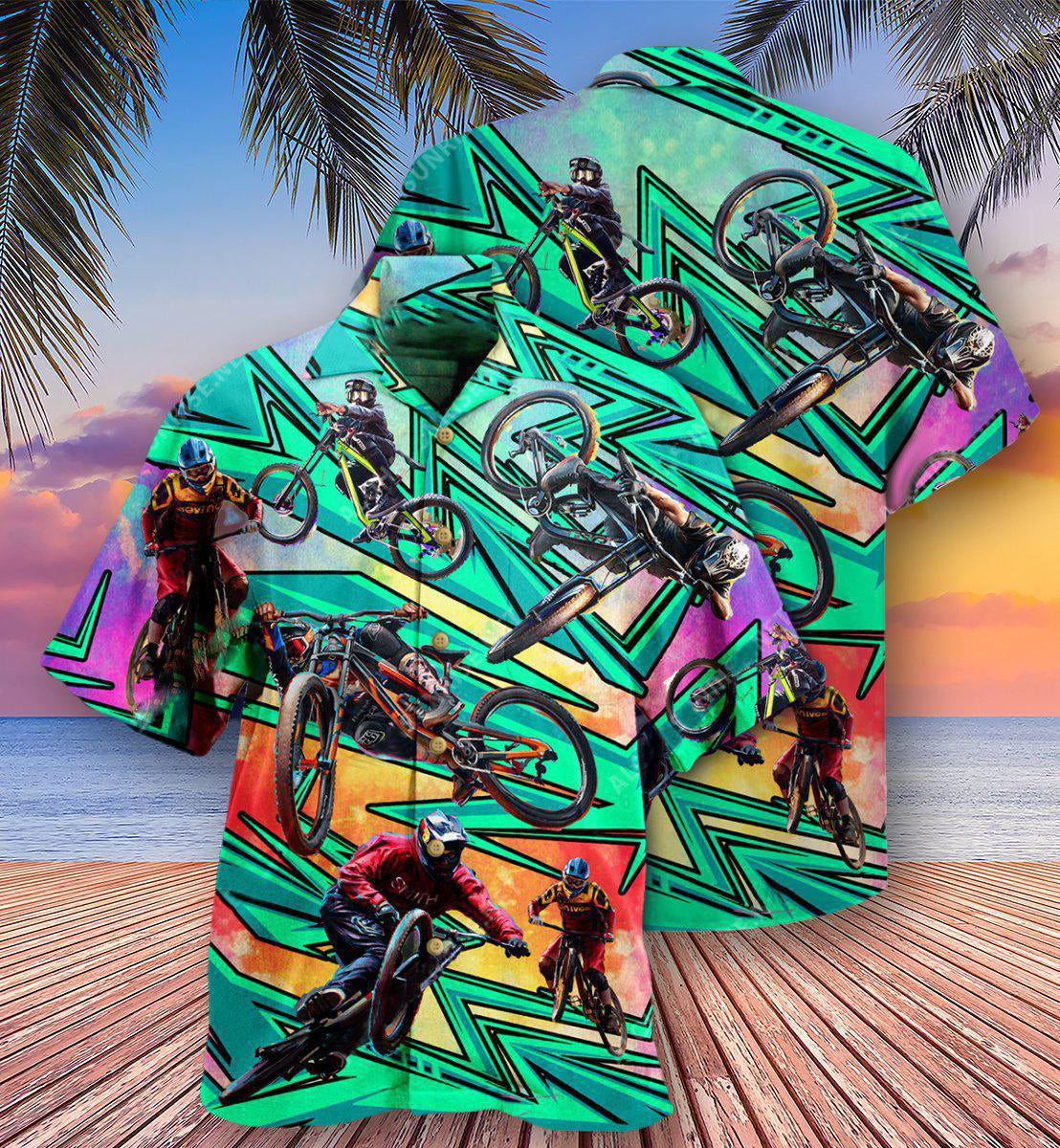 Bike Oh Shift Mountain Biking In Green - Hawaiian Shirt