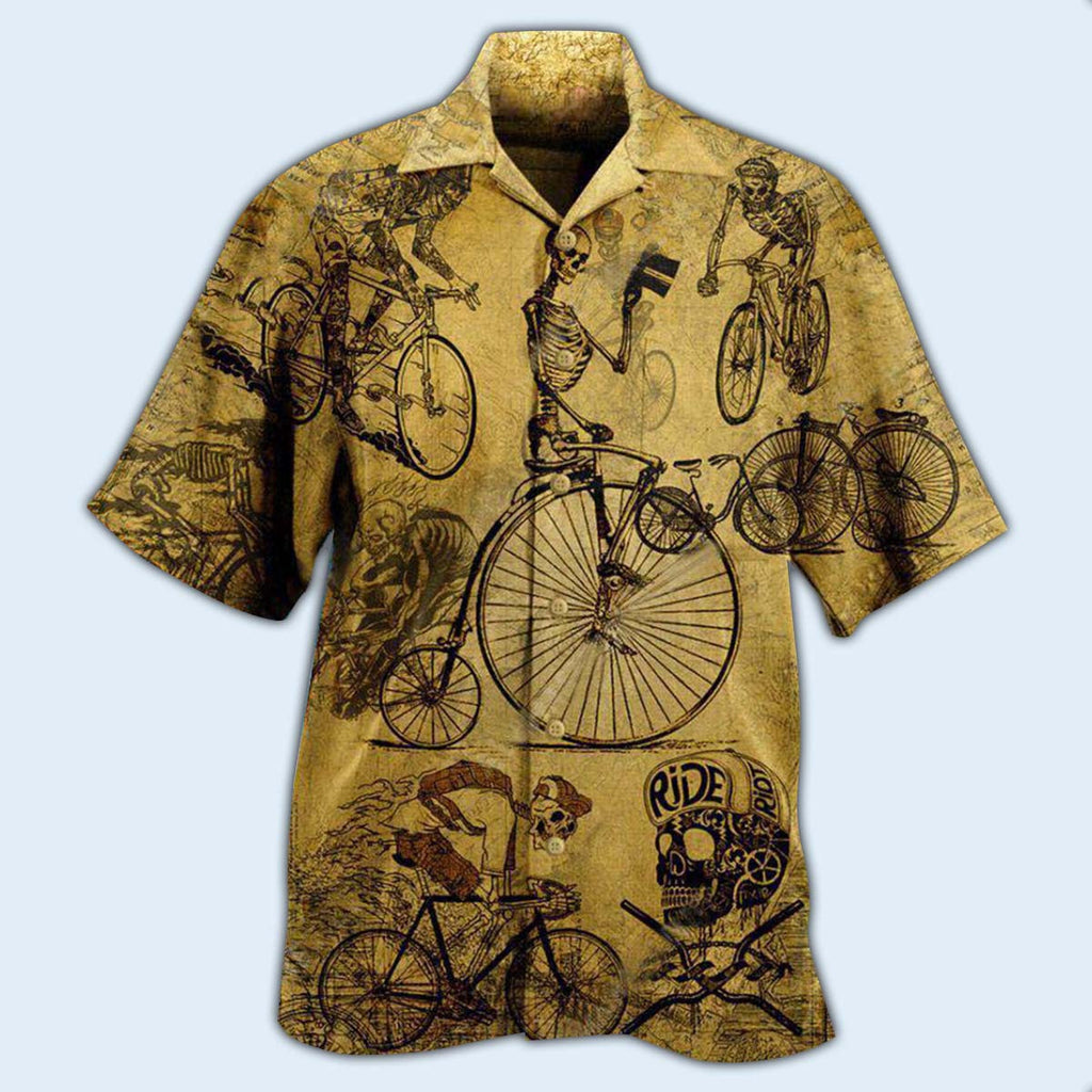 Bike Skull Born To Ride Ride To Live Vintage - Hawaiian Shirt