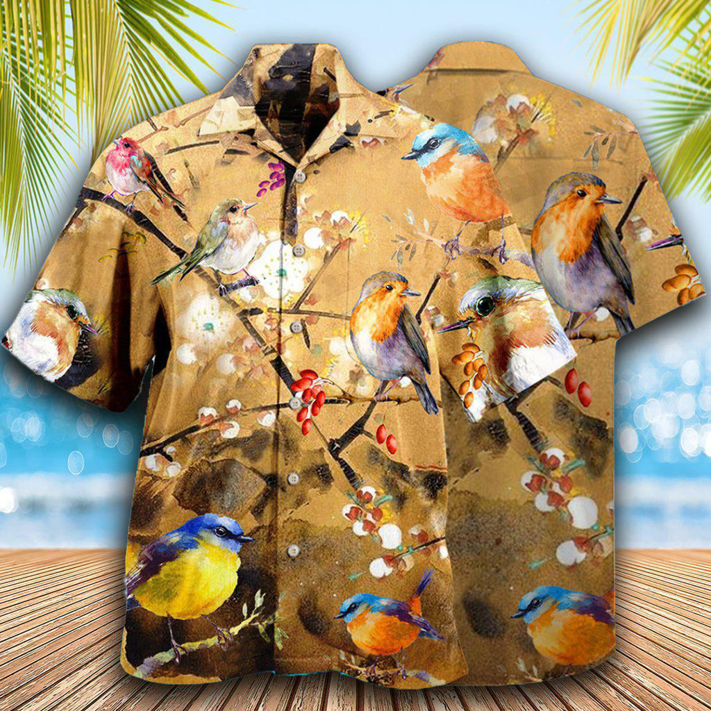 Robin The Bird Took Its Perch On A Tree Branch - Hawaiian Shirt