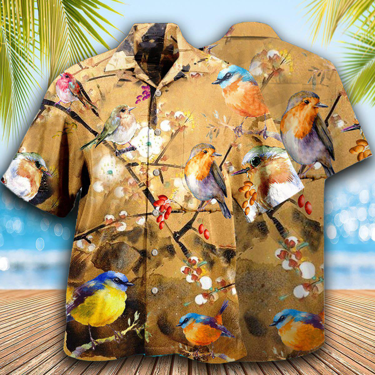 Robin The Bird Took Its Perch On A Tree Branch - Hawaiian Shirt