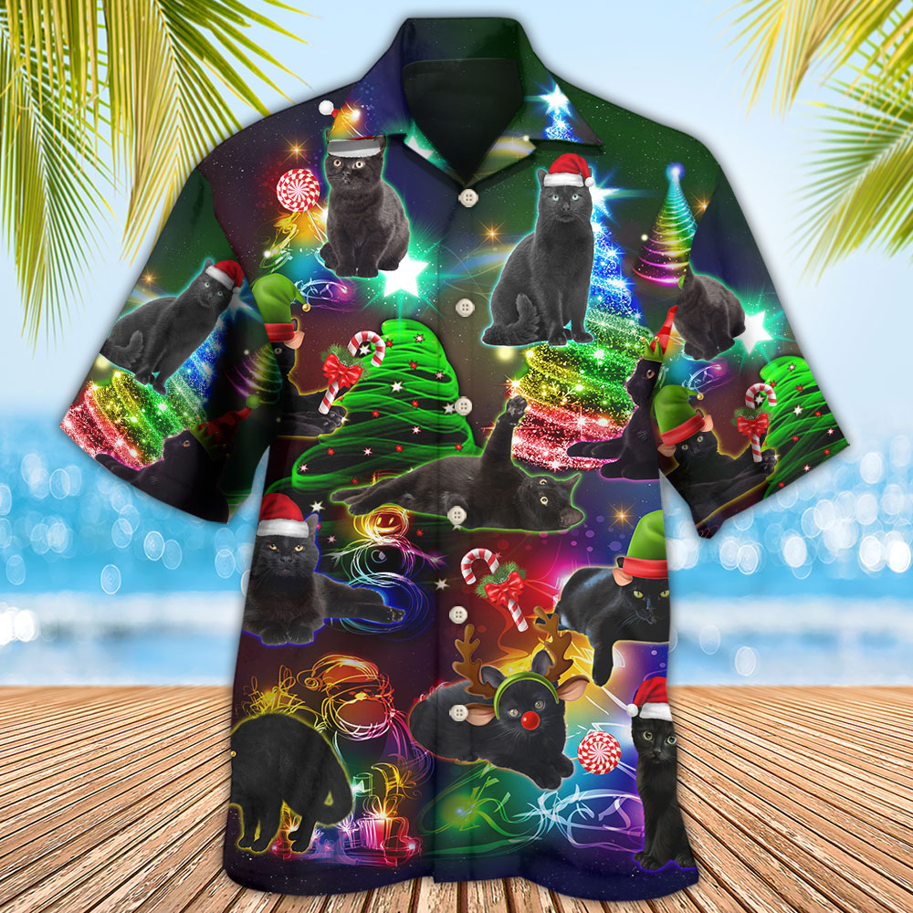 Black Cat Christmas Tree - Hawaiian Shirt