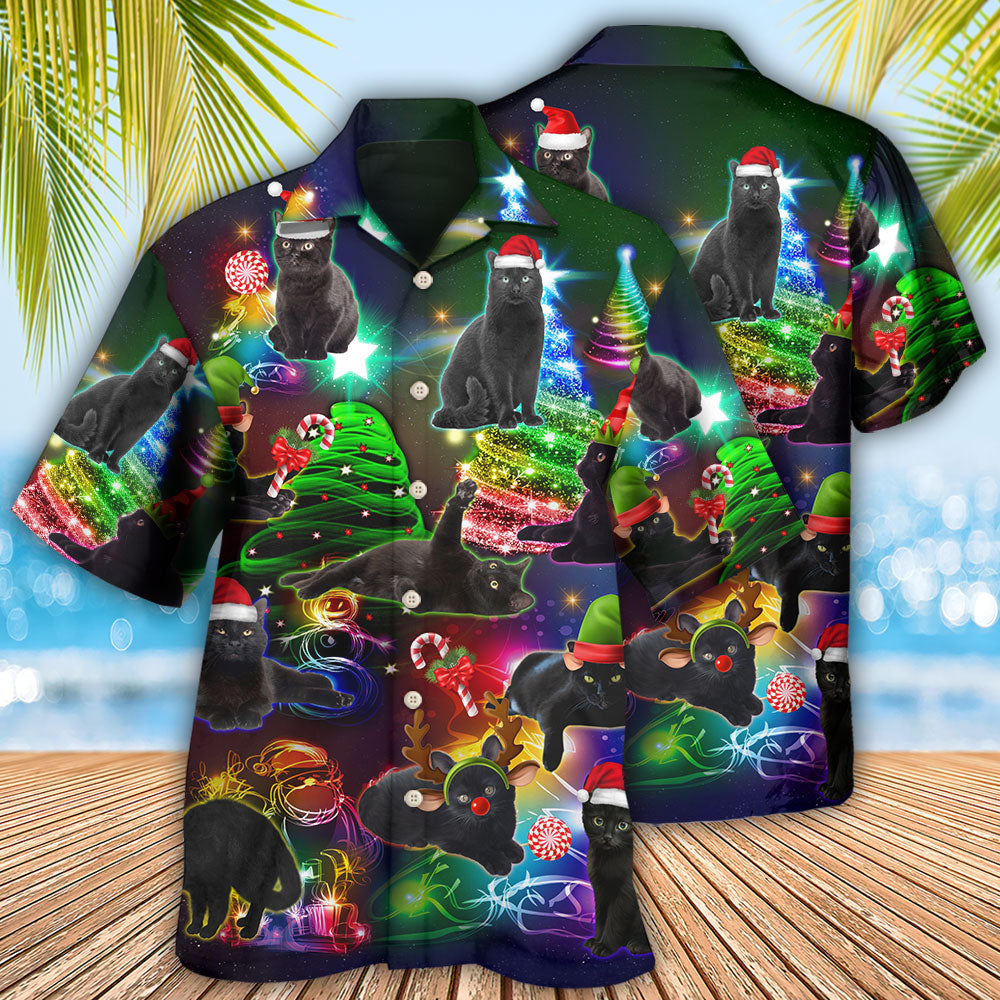 Black Cat Christmas Tree - Hawaiian Shirt