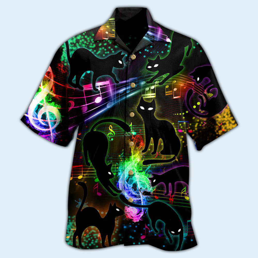Black Cat The Magical Light Cats On Music Notes - Hawaiian Shirt