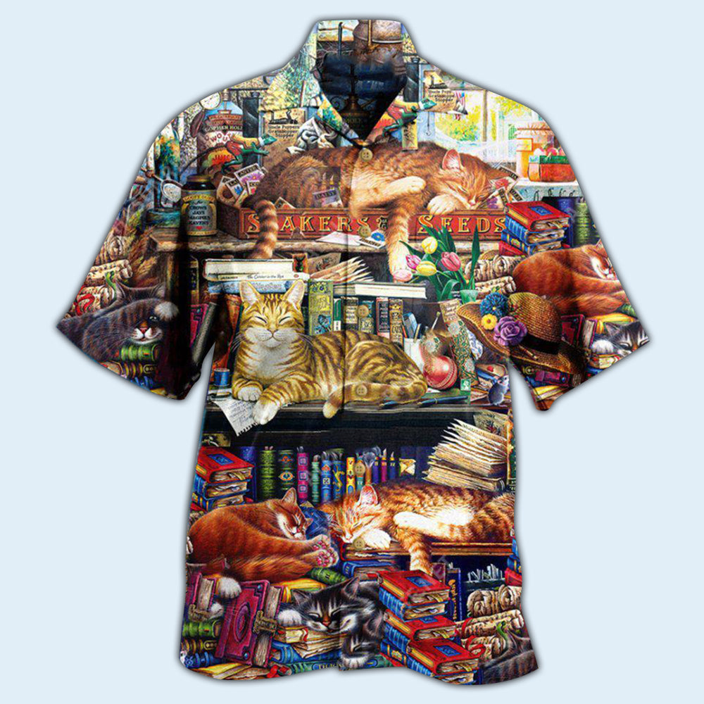 Book Happiness Is A Good Book And A Lovely Cat Sleeping - Hawaiian Shirt