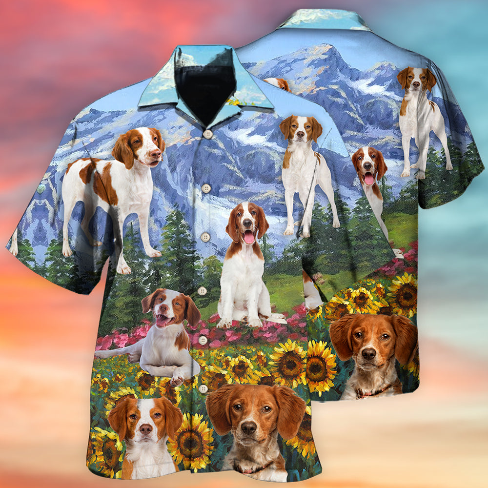 Brittany Spaniel Dog Beautiful Landscape - Hawaiian Shirt