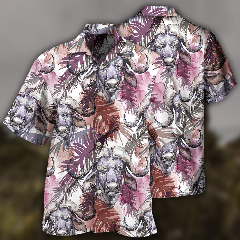 Buffalo Behind Tropical Leaf - Hawaiian Shirt