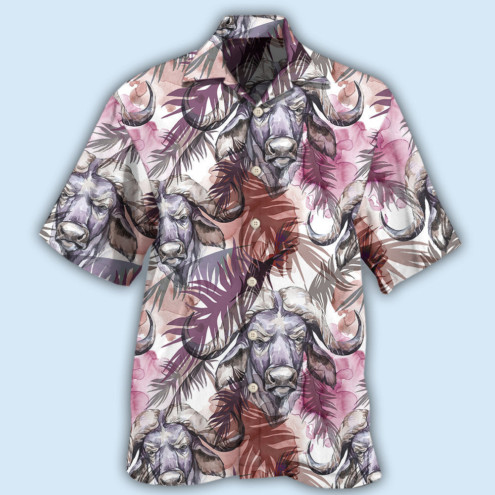 Buffalo Behind Tropical Leaf - Hawaiian Shirt