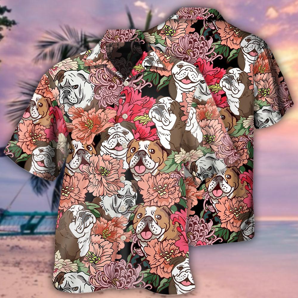 Bulldog And Lovely Flowers - Hawaiian Shirt