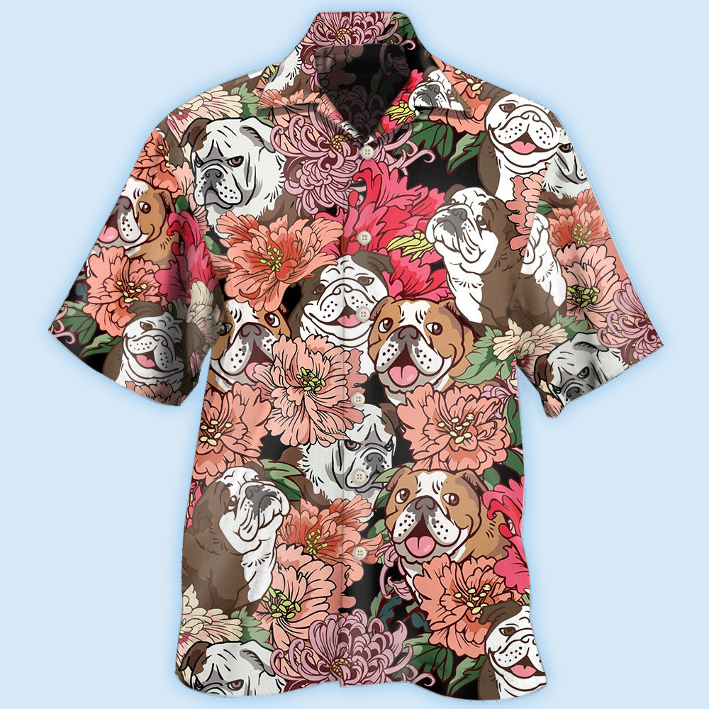 Bulldog And Lovely Flowers - Hawaiian Shirt