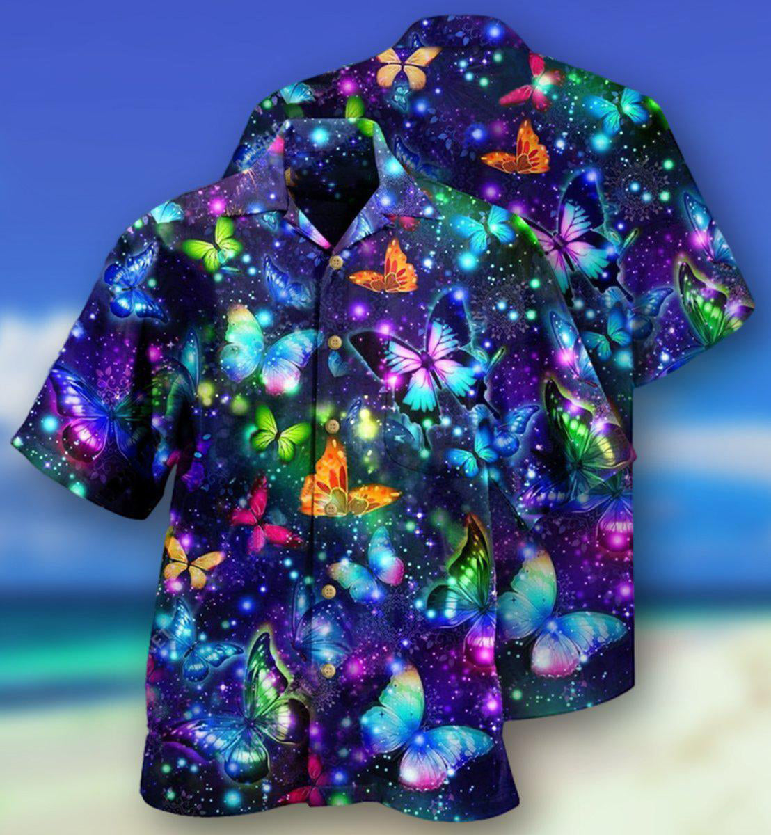 Butterfly Colorful In Dark - Hawaiian Shirt