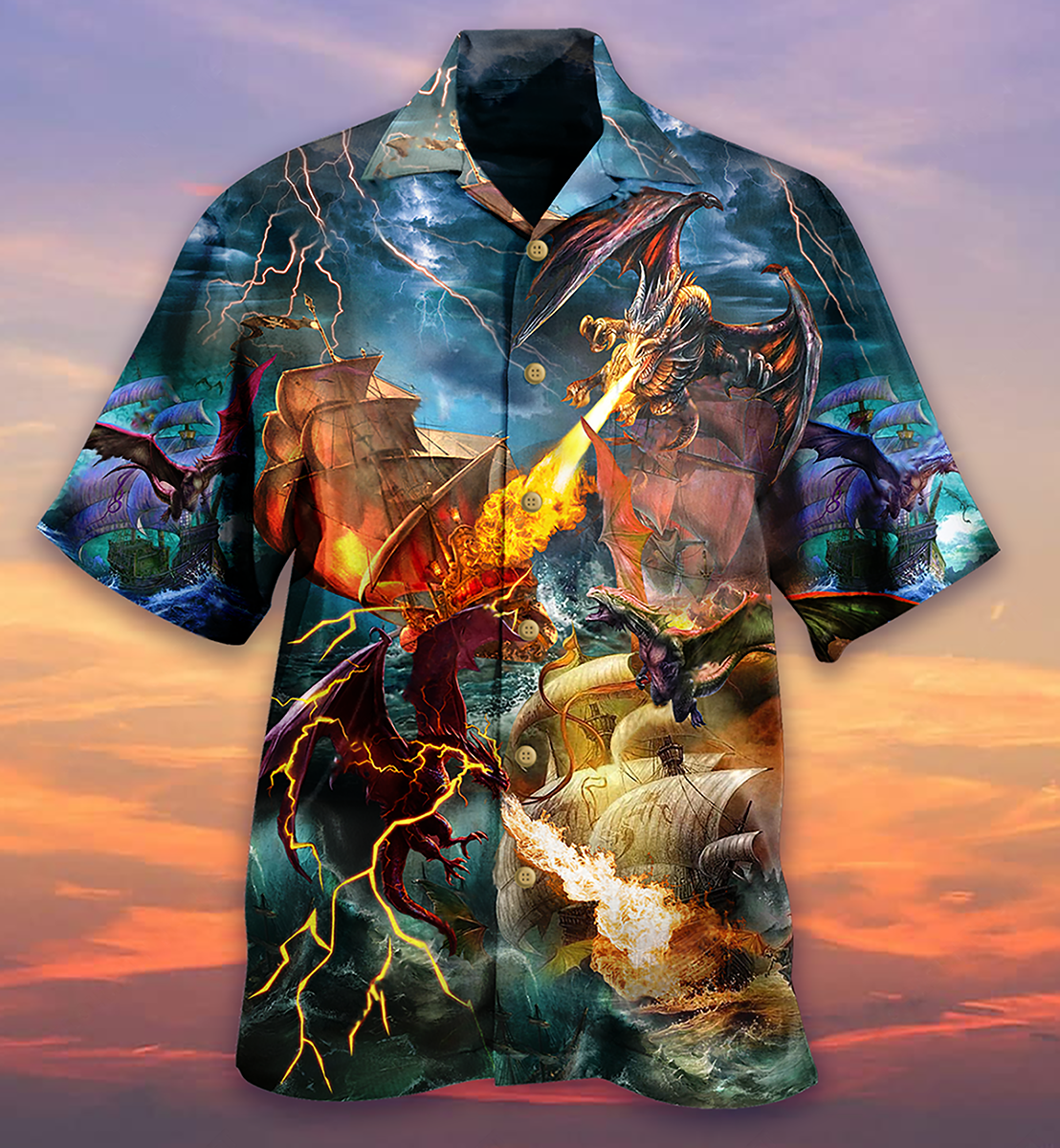 Dragon Fight With The Pirate Ship - Hawaiian Shirt