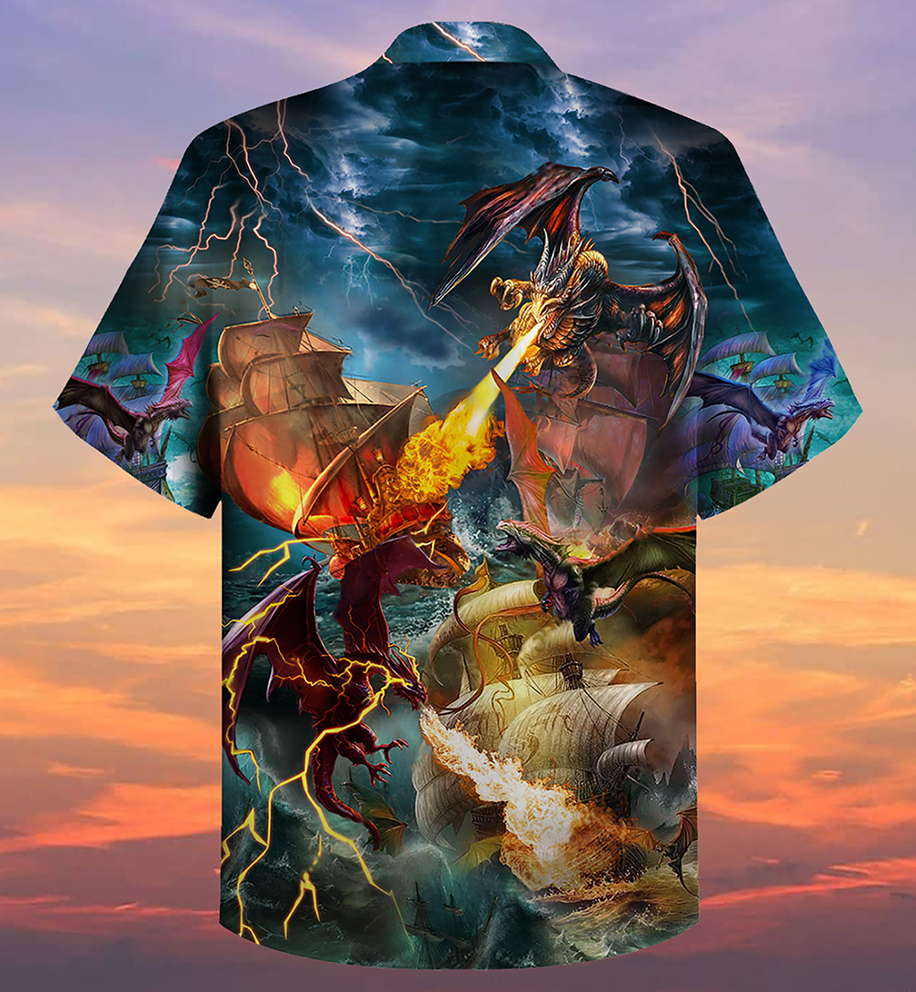 Dragon Fight With The Pirate Ship - Hawaiian Shirt