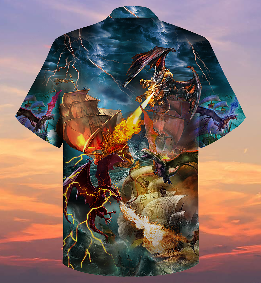 Dragon Fight With The Pirate Ship - Hawaiian Shirt