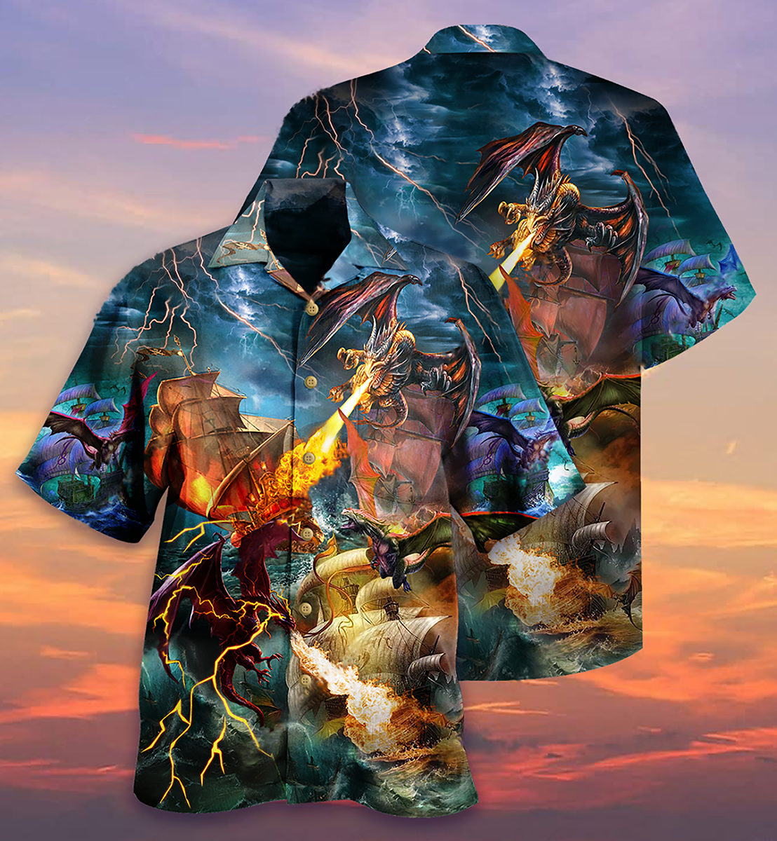 Dragon Fight With The Pirate Ship - Hawaiian Shirt