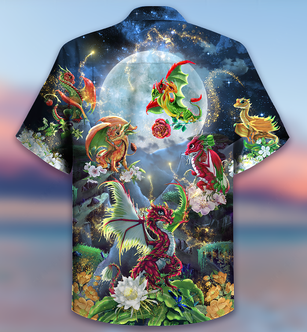 Dragon Flowers Love Life To The Moon - Hawaiian Shirt