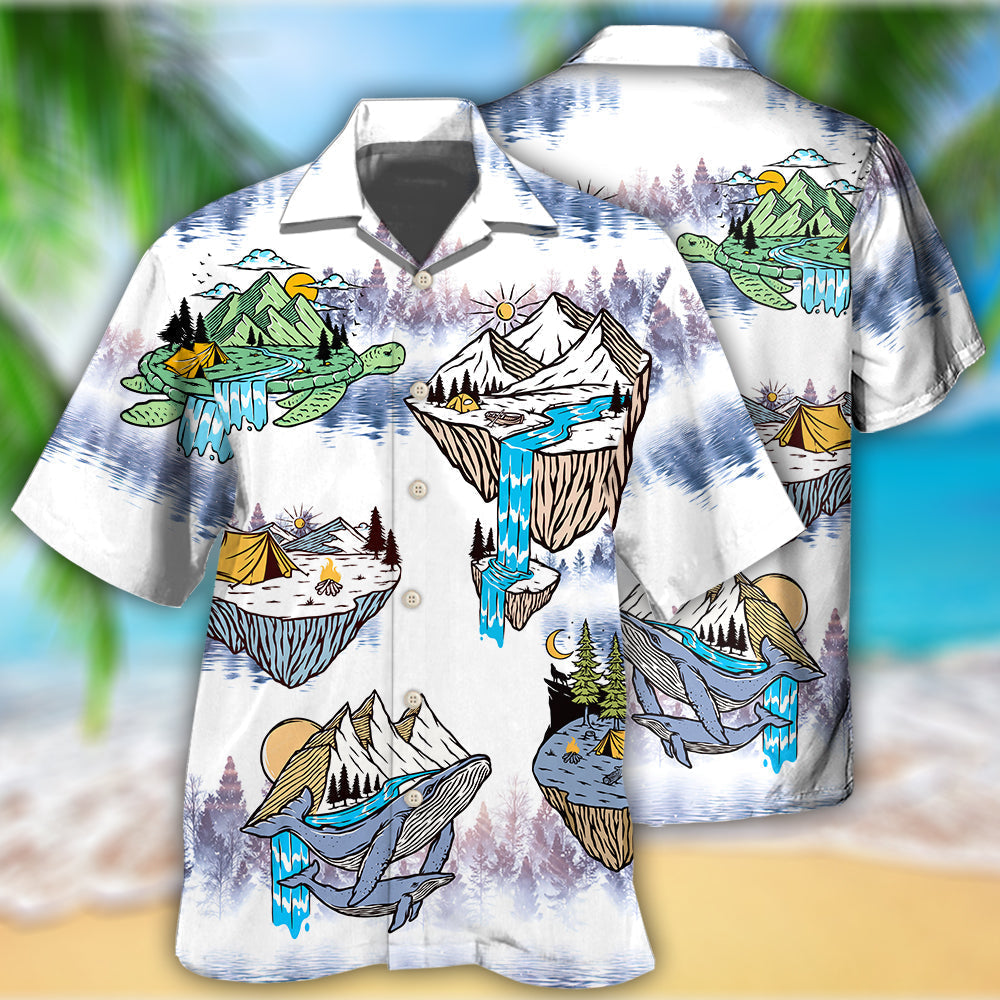 Camping Turtle And Shark - Hawaiian Shirt