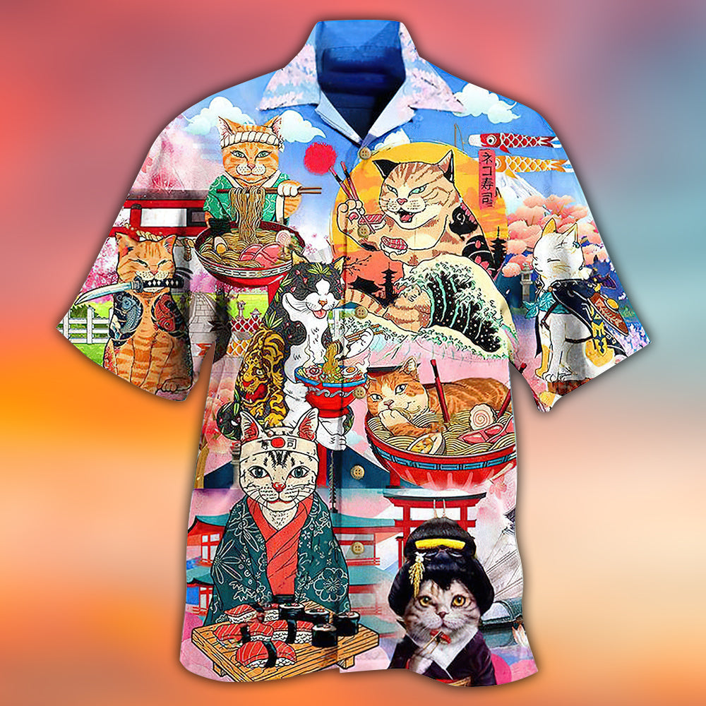 Cat Samurai With Ramen Lovely - Hawaiian Shirt