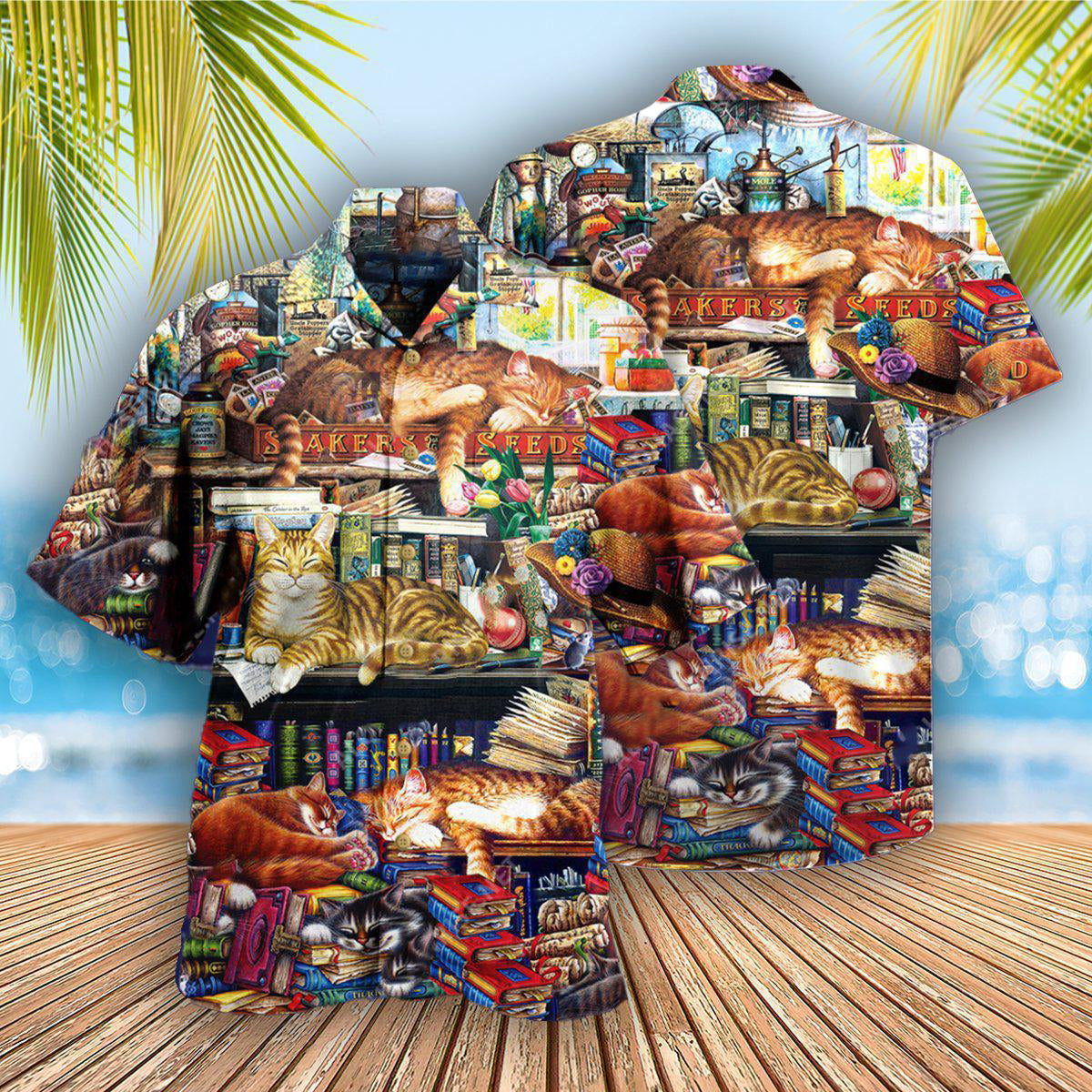 Cat Sleeping With Books Happiness Is A Good Book - Hawaiian Shirt